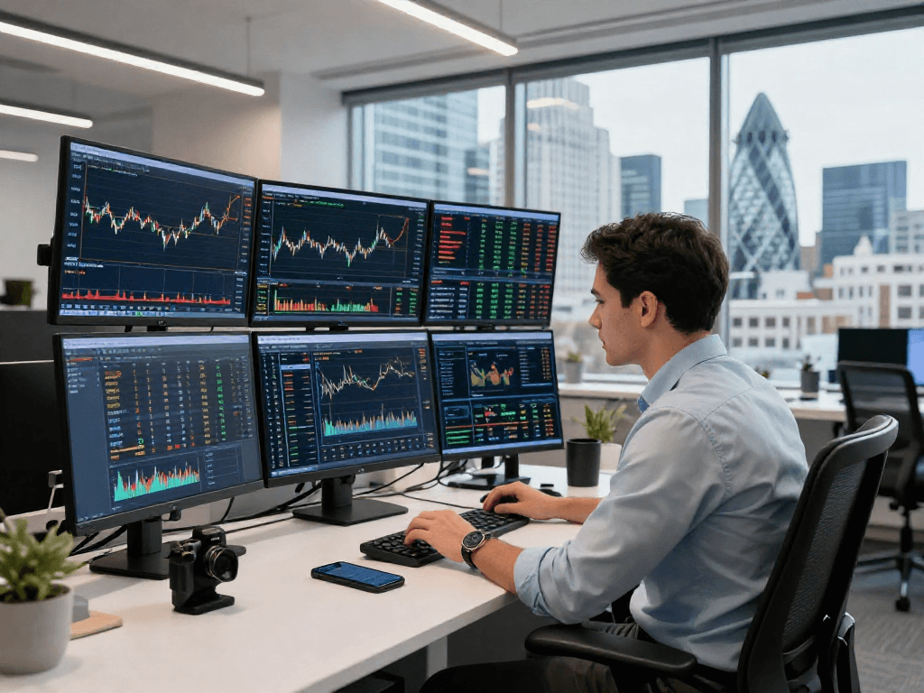 Real-time forex data analytics with London gold historical Kline API in a modern trading office