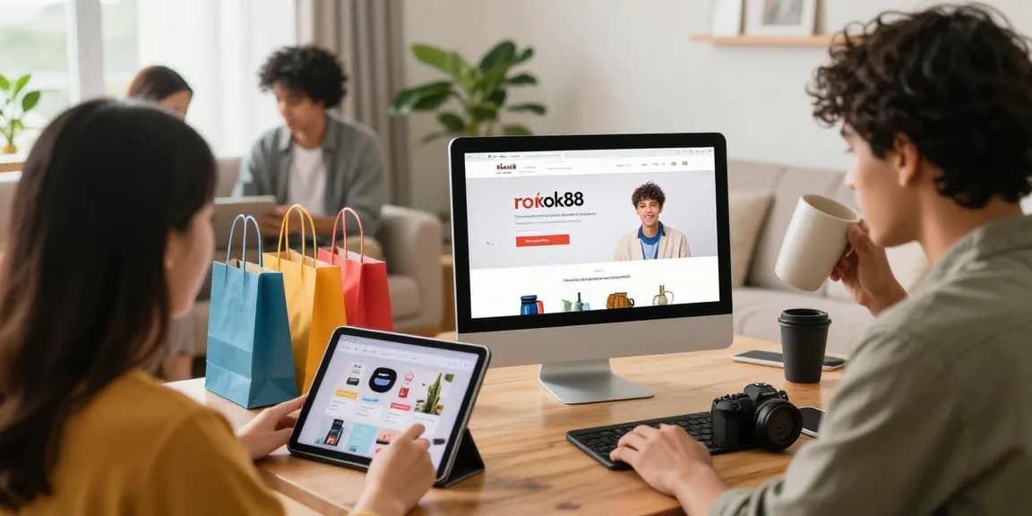 rokok88 login activations at an inviting e-commerce setup with diverse shoppers.